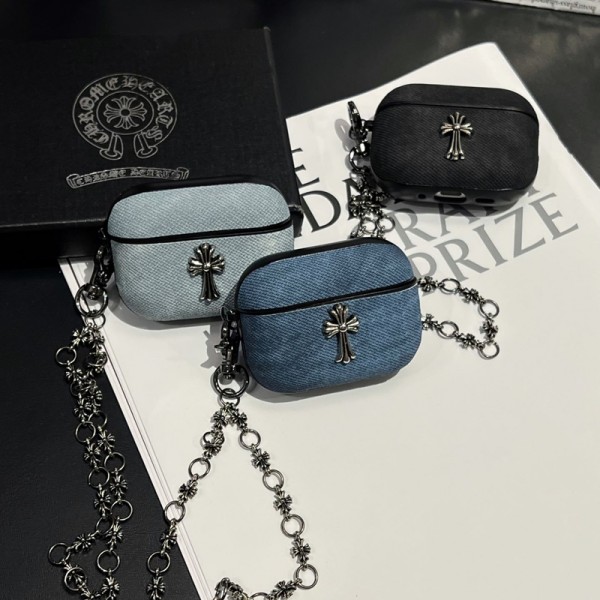 クロムハーツ Chrome Hearts エアーポッズ 第四世代ケース 便利 カラビナ付き 第3世代 airpods Pro3/4/pro2 ケース ハイブランド 落下防止軽量 エアーポッズ プロ3/4/プロ2/3カバー 紛失防止airpods Pro3/pro2/4 3ケース ストラップ付き