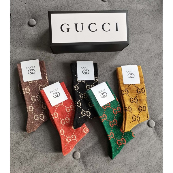 Gucci グッチブランド靴下 偽物ハイソックス ブランド おしゃれ コピー 厚手 ソックス 冬秋 韓国 冷えとりくつした 5足セット