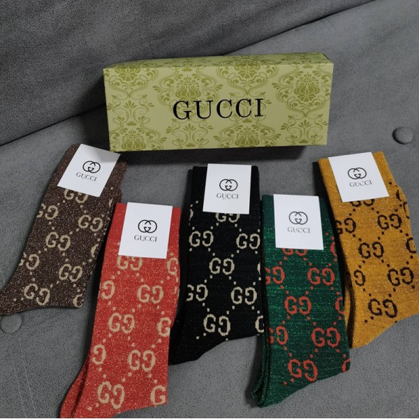 Gucci グッチブランド靴下 偽物ハイソックス ブランド おしゃれ コピー 厚手 ソックス 冬秋 韓国 冷えとりくつした 5足セット