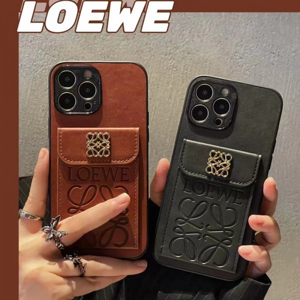 ハイブランド iPhone 15+ 14 16pro maxケース ロエベ レトロ感 Loewe galaxy s23 s22 s24アイフォン14plus/13pro/12 pro maxスマホカバー シンプル 流行り iPhone 14 13 pro maxケース 金具ロゴ iPhone 12 pro/11pro max/xsカバー カードポケット付き 落下保護 ファッション