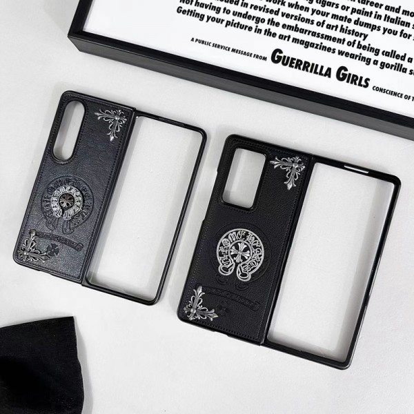 Chrome Hearts クロムハーツ かわいいGalaxy Z flip Fold 5 4ケース 耐衝撃レザーSamsung Z Fold5 4スマホケース気質オシャレブランドギャラクシー Z Flip5 4カバー 落下保護Galaxy Z Flip5/4ケース 高級感 シンプル 逸品