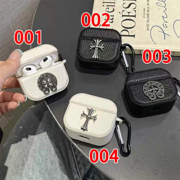 クロムハーツ Chrome Heartsブランド Airpods 4/3/Pro2ケース 保護 エアーポッズ 第四世代ケース 便利 カラビナ付き軽量 エアーポッズ 4/プロ2/3カバー 紛失防止airpods pro2/4 3ケース ストラップ付き