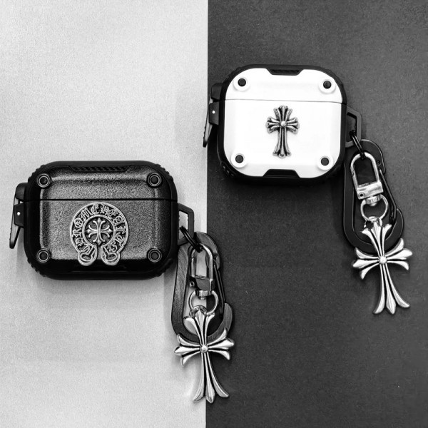 クロムハーツ Chrome Heartsブランド Airpods Pro3/4/3/Pro2ケース 保護軽量 エアーポッズ プロ3/4/プロ2/3カバー 紛失防止ブランド Airpods Pro3/Pro2/3 4メンズ レディースairpods Pro3/pro2/4 3ケース ストラップ付き