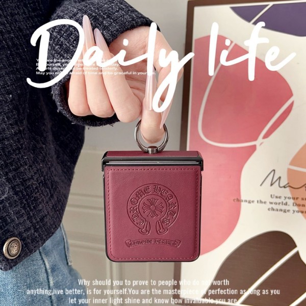 クロムハーツ Chrome HeartsかわいいGalaxy Z flip 5 4 6 7 ケース 耐衝撃レザーSamsung Z Flip5 4 6 7スマホケース気質オシャレブランドギャラクシー Z Flip7 5 4 6カバー 落下保護Galaxy Z Flip7/6/5/4ケース 高級感 シンプル 逸品