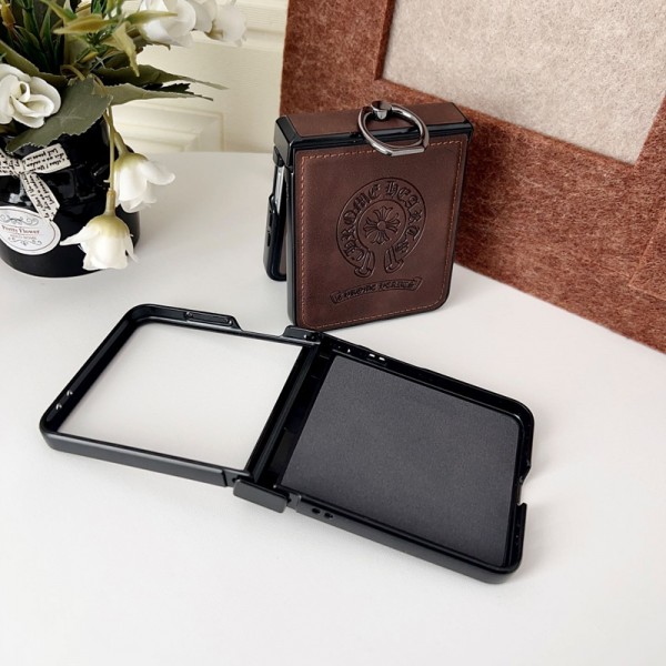 クロムハーツ Chrome HeartsかわいいGalaxy Z flip 5 4 6 7 ケース 耐衝撃レザーSamsung Z Flip5 4 6 7スマホケース気質オシャレブランドギャラクシー Z Flip7 5 4 6カバー 落下保護Galaxy Z Flip7/6/5/4ケース 高級感 シンプル 逸品
