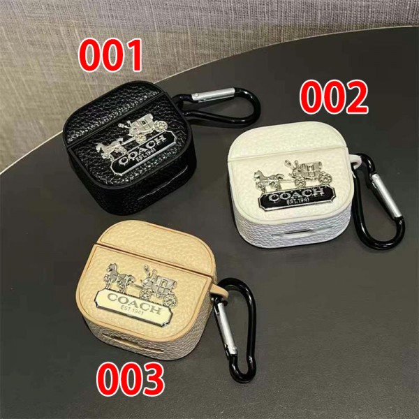 Coach コーチブランド Airpods 4/3/Pro2ケース 保護 エアーポッズ 第四世代ケース 便利 カラビナ付きairpods 4 pro2ケース シリコンairpods pro2/4 3ケース ストラップ付き