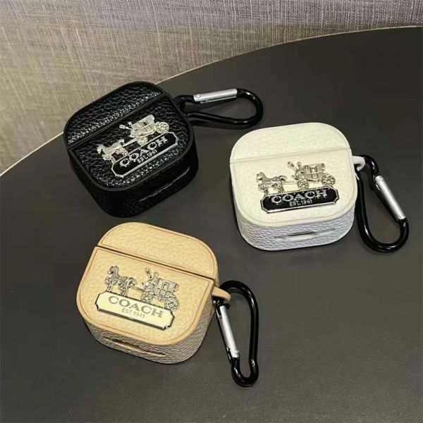 Coach コーチブランド Airpods 4/3/Pro2ケース 保護 エアーポッズ 第四世代ケース 便利 カラビナ付きairpods 4 pro2ケース シリコンairpods pro2/4 3ケース ストラップ付き