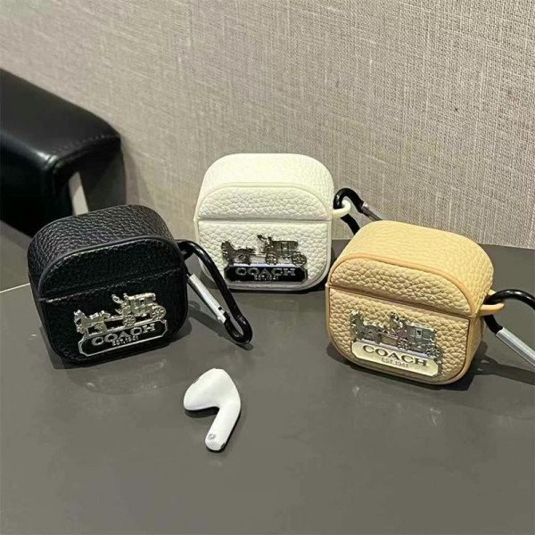 Coach コーチブランド Airpods 4/3/Pro2ケース 保護 エアーポッズ 第四世代ケース 便利 カラビナ付きairpods 4 pro2ケース シリコンairpods pro2/4 3ケース ストラップ付き