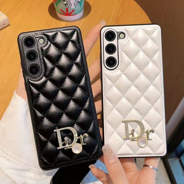 ペア揃い Dior 菱格 Galaxy s23 ultra/s23ケースカバー キラキラロゴ ブランド ディオール Samsung s22 s21 plus ultraケース 気品がある ギャラクシー s23+/s20ケース 背面レザー 衝撃吸収 ファッション