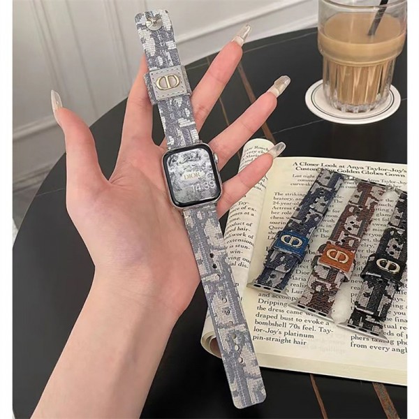Dior ディオールブランド アップルウォッチ9ハンド かわいいモノグラム アップルウォッチSE2バンド レザー製apple watch se2ストラップ ファッションアップルウォッチ7バンド 調節可能
