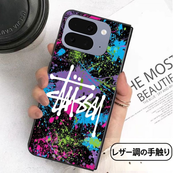 Stussy ステューシーアイフォン ultra 折り畳みスマホカバー 流行り かわいい グーグル ピクセルPro 11 10 9 foldケース 耐衝撃レザー Galaxy z fold5 4 6 7 8ブランドスマホケース Galaxy Z Flip8/7/6/5/4ケース 高級感 シンプル 逸品