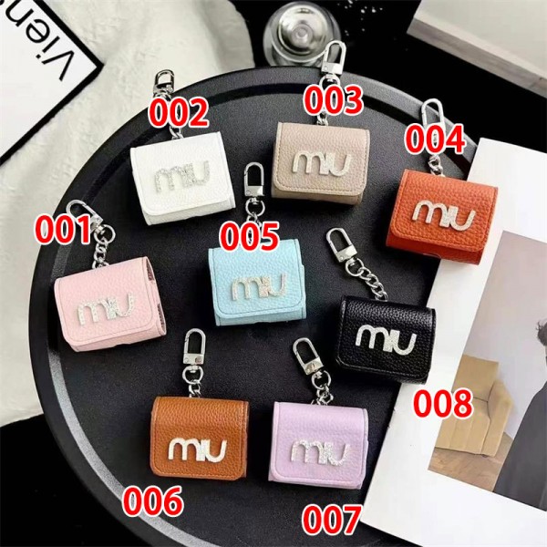 ミュウミュウ MiuMiuブランド Airpods 4/3/Pro2ケース 保護 エアーポッズ 第四世代ケース 便利 カラビナ付き軽量 エアーポッズ 4/プロ2/3カバー 紛失防止ブランド Airpods Pro2/3 4メンズ レディース