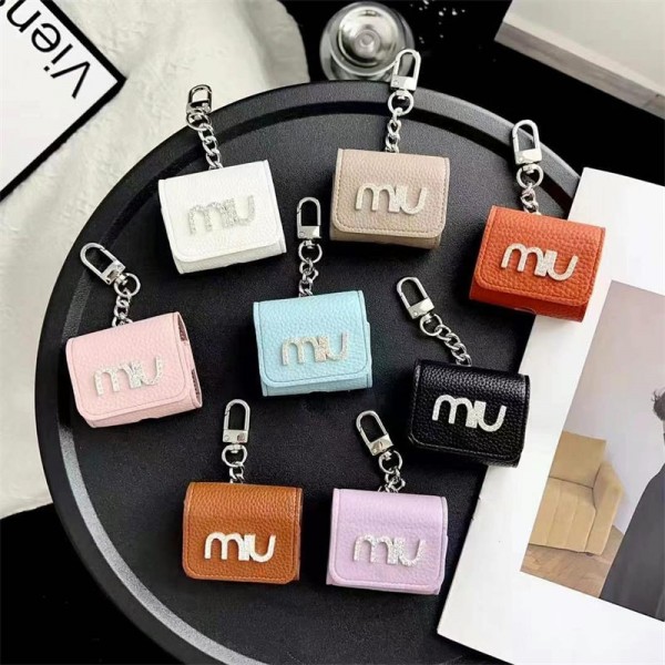 ミュウミュウ MiuMiuブランド Airpods 4/3/Pro2ケース 保護 エアーポッズ 第四世代ケース 便利 カラビナ付き軽量 エアーポッズ 4/プロ2/3カバー 紛失防止ブランド Airpods Pro2/3 4メンズ レディース