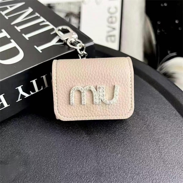 ミュウミュウ MiuMiuブランド Airpods 4/3/Pro2ケース 保護 エアーポッズ 第四世代ケース 便利 カラビナ付き軽量 エアーポッズ 4/プロ2/3カバー 紛失防止ブランド Airpods Pro2/3 4メンズ レディース