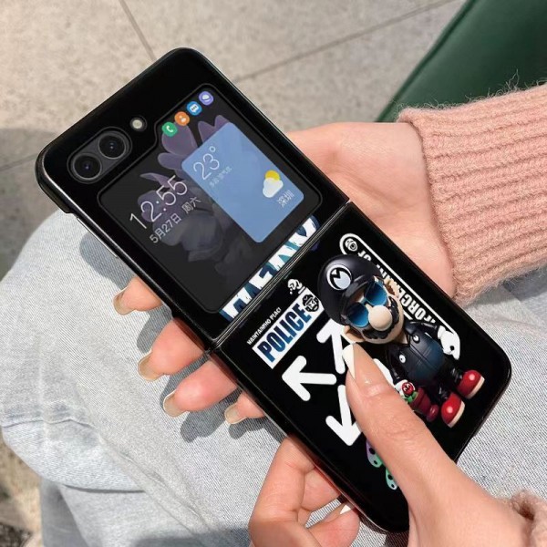 Off-White オフホワイトブランド Samsung Z Fold 5 4 flip 3 4スマホカバー 流行りかわいいGalaxy Z flip Fold 5 4ケース 耐衝撃レザーギャラクシー Z Fold5/Fold4ケース ビジネス 高品質 メンズSamsung Z Fold5 4スマホケース気質オシャレ