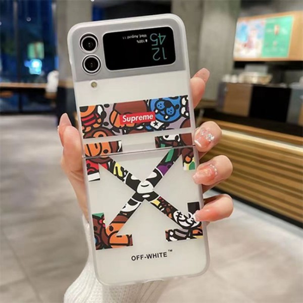 Supreme シュプリーム Off-White オフホワイトブランド Samsung Z flip 6 5 4 3スマホカバー 流行りGalaxy Z Flip5 4 6スマホケース 携帯カバーブランドスマホケース Galaxy Z Flip5/4ケース 高級感 シンプル 逸品