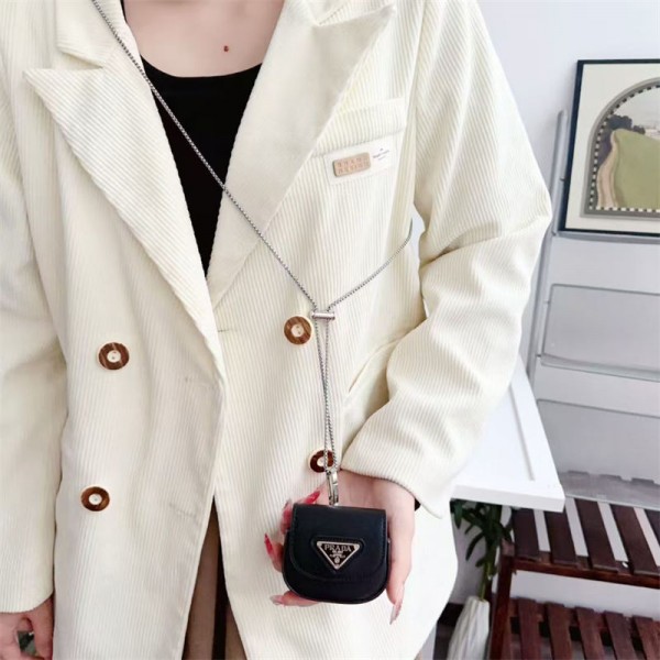 Prada プラダブランド Airpods 4/3/Pro2ケース 保護 エアーポッズ 第四世代ケース 便利 カラビナ付きairpods 4 pro2ケース シリコンairpods pro2/4 3ケース ストラップ付き