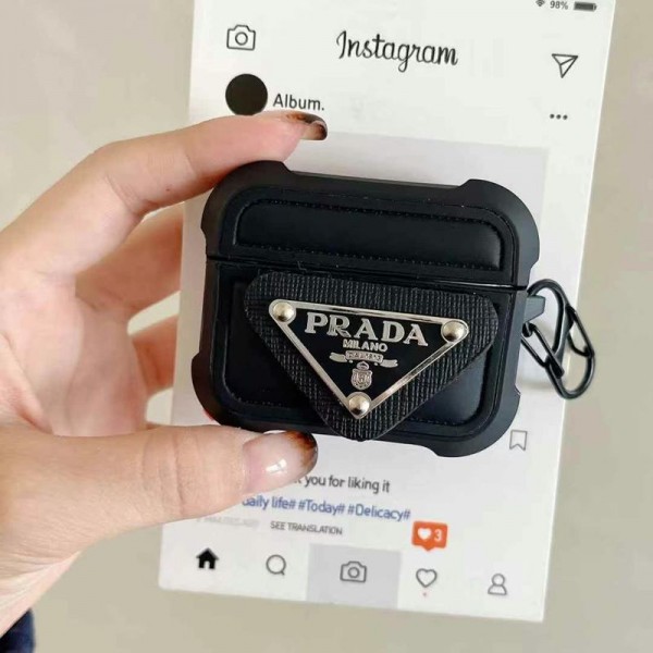 Prada プラダブランド Airpods 4/3/Pro2ケース 保護 エアーポッズ 第四世代ケース 便利 カラビナ付き軽量 エアーポッズ 4/プロ2/3カバー 紛失防止airpods 4 pro2ケース シリコン