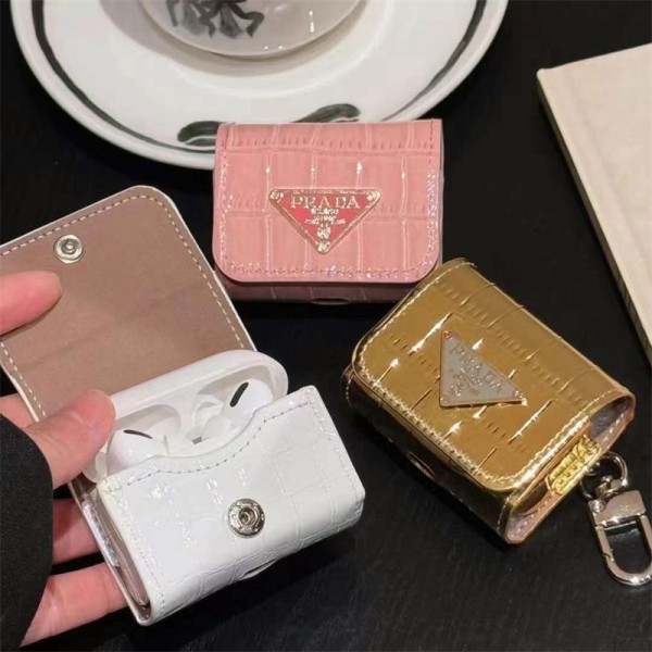 Prada プラダブランド Airpods 4/3/Pro2ケース 保護 エアーポッズ 第四世代ケース 便利 カラビナ付き軽量 エアーポッズ 4/プロ2/3カバー 紛失防止airpods pro2/4 3ケース ストラップ付き