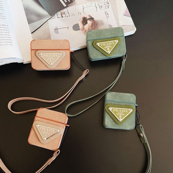 Prada プラダブランド Airpods Pro3/4/3/Pro2ケース 保護 第3世代 airpods Pro3/4/pro2 ケース ハイブランド 落下防止軽量 エアーポッズ プロ3/4/プロ2/3カバー 紛失防止airpods Pro3/pro2/4 3ケース ストラップ付き