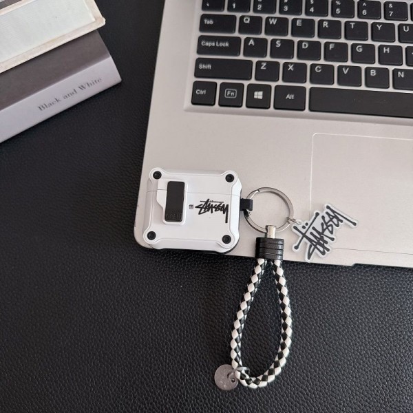 Stussy ステューシー エアーポッズ 第四世代ケース 便利 カラビナ付き軽量 エアーポッズ プロ3/4/プロ2/3カバー 紛失防止airpods Pro3 4 pro2ケース シリコンairpods Pro3/pro2/4 3ケース ストラップ付き