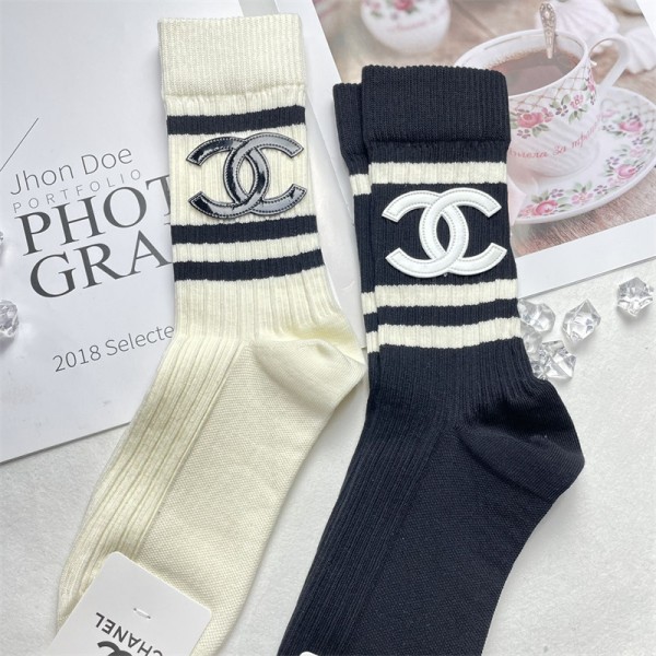 シャネル Chanel ソックス 2点セット レディースメンズ 靴下 ストッキング 汗吸汗がよい やわらか