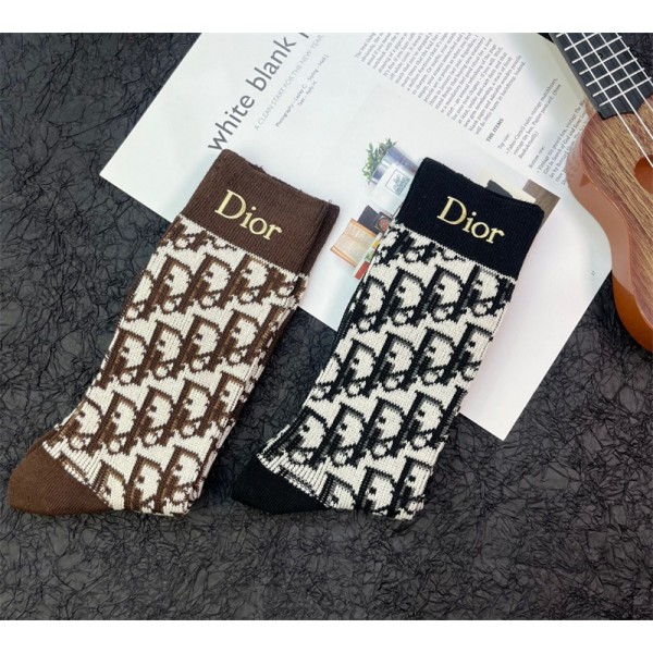 Dior ディオールハイブランド ソックス 綿製レディース向け 靴下 かわいいコットン 靴下 メンズ 通気性ブランドミドルソックス 高品質