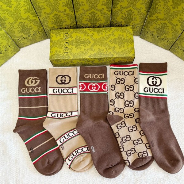 Gucci グッチブランド靴下 偽物厚手ソックス 冬秋韓国 冷えとりくつした  保温 ルームソックス ブランド通販 5足セット