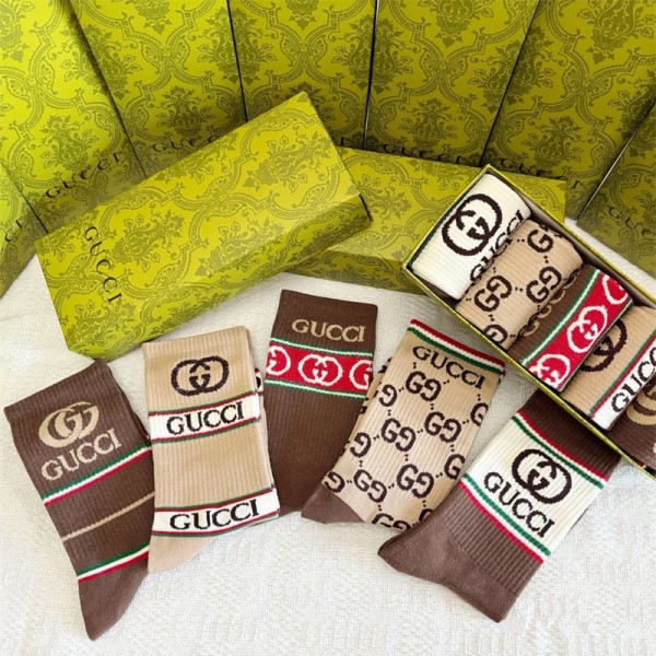 Gucci グッチブランド靴下 偽物厚手ソックス 冬秋韓国 冷えとりくつした  保温 ルームソックス ブランド通販 5足セット