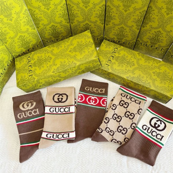Gucci グッチブランド靴下 偽物厚手ソックス 冬秋韓国 冷えとりくつした  保温 ルームソックス ブランド通販 5足セット