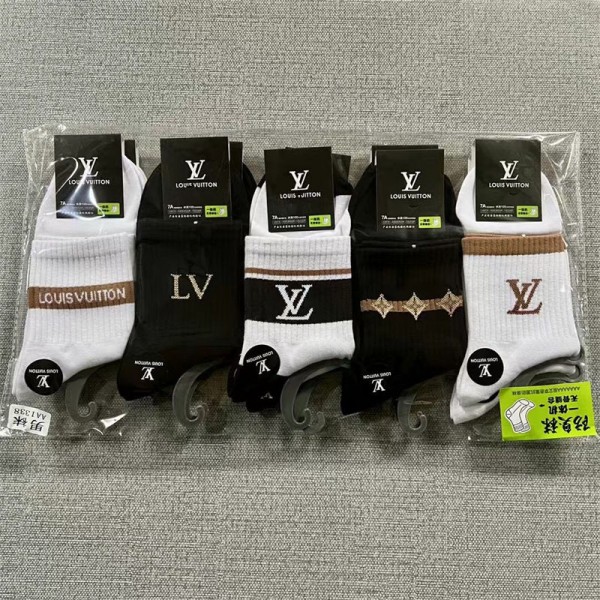 Lv ルイヴィトンブランド靴下 偽物パロディ靴下 韓国 安い韓国 冷えとりくつした  保温 ディオール ソックス ブランド通販 5足セット