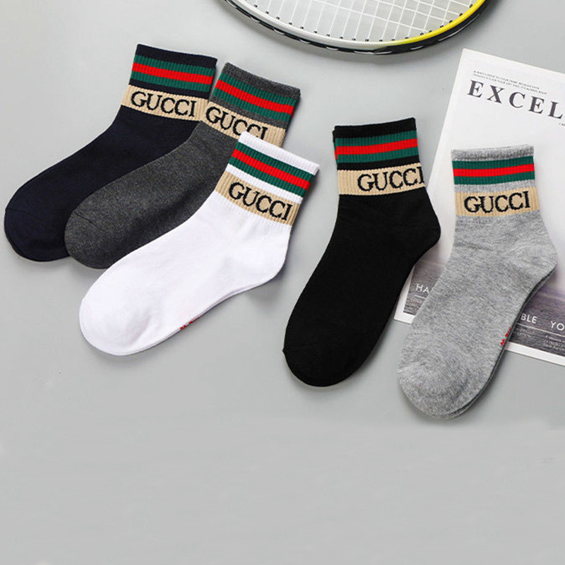 gucciソックス ブラックグレー白コットン ソフト